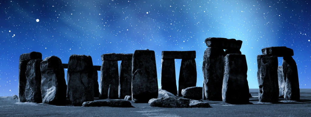 Banner of stone henge at night