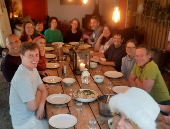 Shared dinner table at the retreat